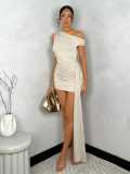 Women Solid Asymmetric Ruffle Mini Dress