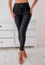 Women Pocket Pu-Leather Pants