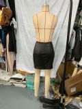 Women Pu-Leather Zipper Pocket Skirt