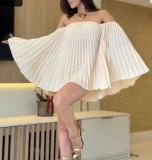 Women Summer Pleated Off-Shoulder Top and Shorts 2-Piece Set