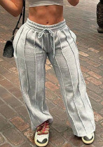 Women Striped Gray Drawstring Wide Leg Pants