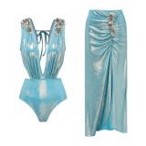 Women Straps embroidered one-piece swimwear