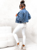 Women Washed Denim Crop Jacket
