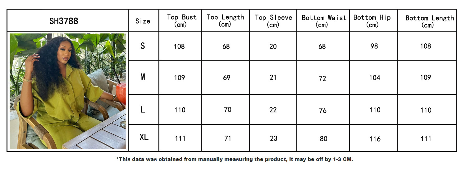 Plus Size Women summer solid African Top and long pants two-piece set