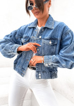 Women Washed Denim Crop Jacket Women Washed Denim Crop Jacket