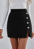 Women Button Side Slit Skirt