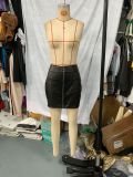 Women Pu-Leather Zipper Pocket Skirt
