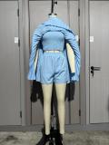 Women Summer Pleated Off-Shoulder Top and Shorts 2-Piece Set