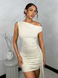 Women Solid Asymmetric Ruffle Mini Dress
