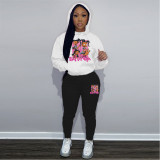 Women Printed Contrast Color Hoodies and Pant Sports Two-piece Set