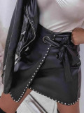 Women Belt Pu-Leather Skirt