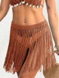 Women Lace-Up beach bikini tassel skirt