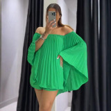 Women Summer Pleated Off-Shoulder Top and Shorts 2-Piece Set