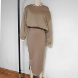 Autumn Loose Off Shoulder Bat Sleeves Top Long Skirt Two Piece Set For Women