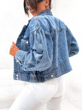 Women Washed Denim Crop Jacket