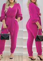 Women Purple Lace-up Casual Jumpsuit Women Purple Lace-up Casual Jumpsuit