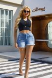 Women Tassel Ripped Denim Shorts