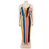 Plus Size Women's Summer Print Strap Sexy Bodycon Dress