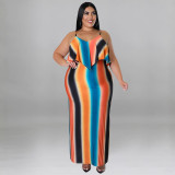 Plus Size Women's Summer Print Strap Sexy Bodycon Dress