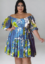 Plus Size Women's Summer Sexy Off Shoulder Print Casual Loose Dress