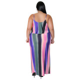 Plus Size Women's Summer Print Strap Sexy Bodycon Dress