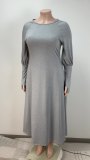 Women's Fashion Plus Size Solid Round Neck Long Sleeve Casual Long Dress