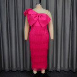 Elegant Solid Color Slash Shoulder Big Bow Fringe Formal Party Dress