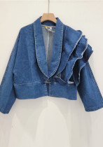 Women Trend Spring Fashion V-Neck Design Ruffle Long Sleeve Short Denim Jacket Women Trend Spring Fashion V-Neck Design Ruffle Long Sleeve Short Denim Jacket
