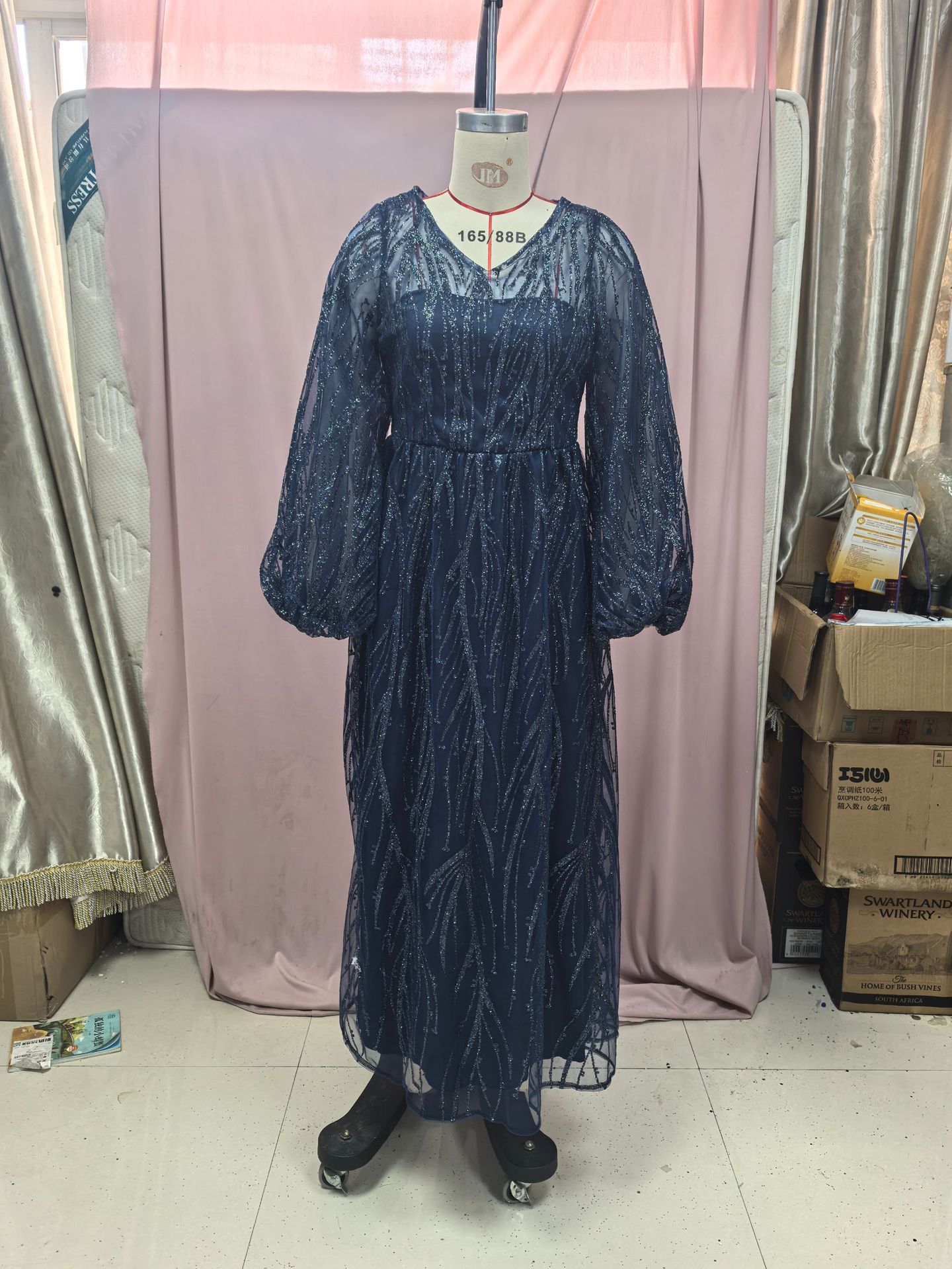 Sequined V-Neck Long Sleeve Lace Long Party Dress(Processing time need 3-6 days)