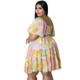 Plus Size Women's Summer Sexy Off Shoulder Print Loose Casual Dress