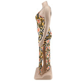 Plus Size Women's Summer Floral Print Strap Sexy Slit Bodycon Dress