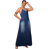 Women's Denim Strap Casual Long Dress