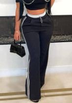 Women's Fashion Casual Patchwork Drawstring Slim Straight Trousers