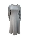 Women's Fashion Plus Size Solid Round Neck Long Sleeve Casual Long Dress
