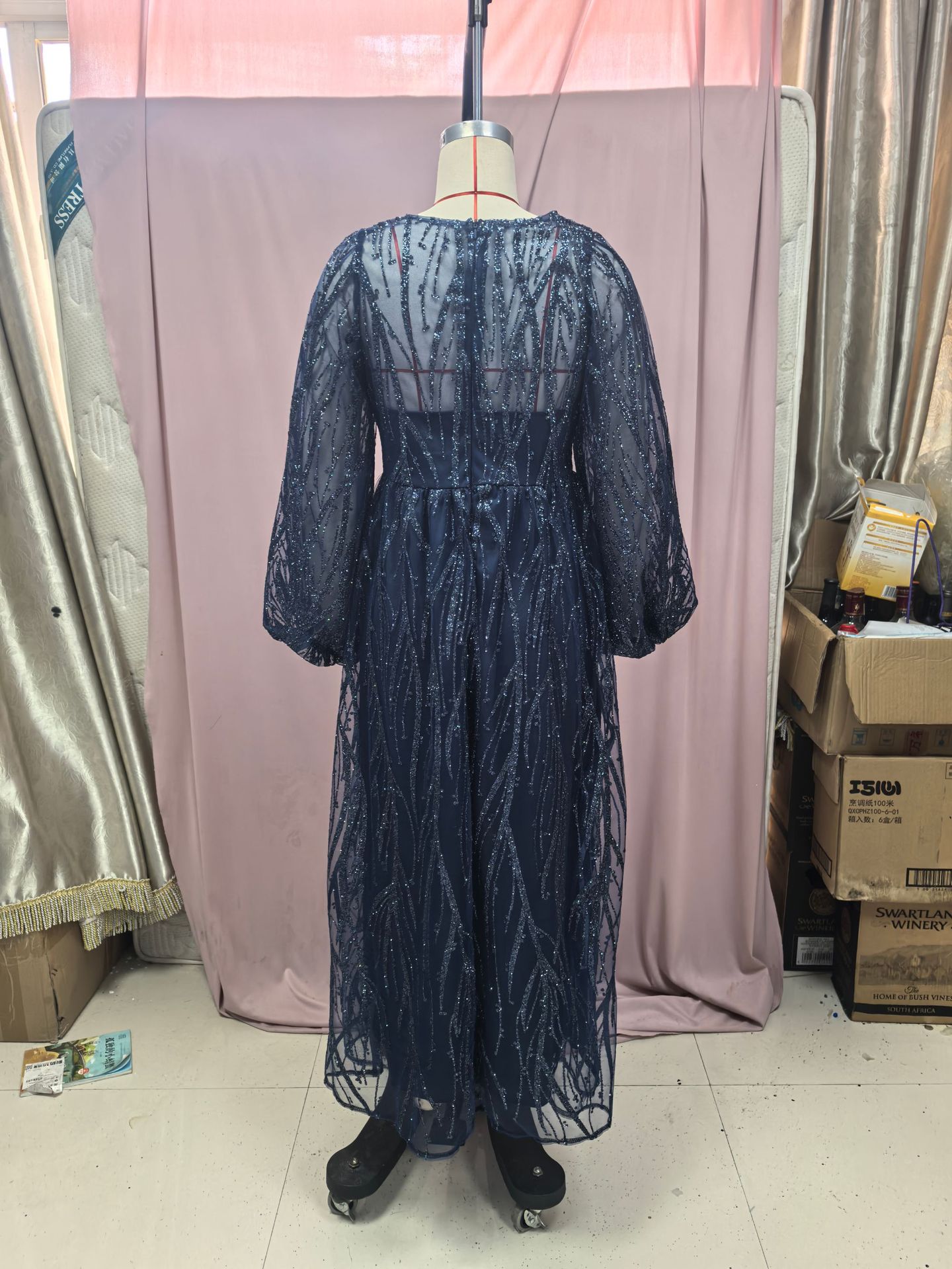 Sequined V-Neck Long Sleeve Lace Long Party Dress(Processing time need 3-6 days)