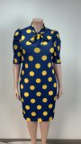 Women's Fashion Plus Size Flowing Neck Polka Dot Print Bodycon Dress