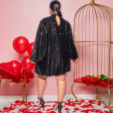 Loose Sequins Long-Sleeved Short Dress Women's Party Wear