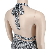 Plus Size Women's Summer Print Low Back Vest Wide Leg Pants Sexy Fashion Two-Piece Set