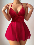 Valentine's Day Lingerie Sexy Halter V-Neck Lace Mesh Night Dress