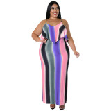 Plus Size Women's Summer Print Strap Sexy Bodycon Dress