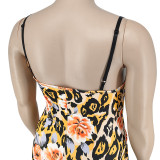 Plus Size Women's Summer Floral Print Strap Sexy Slit Bodycon Dress