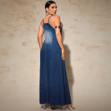 Women's Denim Strap Casual Long Dress