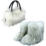 Women Spring Furry Mid-Tube Snow Boots Furry Tote Bag Two-Piece Set