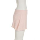 Spring Sweet Pink Turned Waist Elastic Woolen Mini Skirt