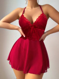 Valentine's Day Lingerie Sexy Halter V-Neck Lace Mesh Night Dress