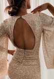 Spring Sexy V-Neck Sequined Cape Sleeve Short Bodycon Dress