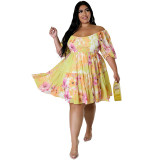 Plus Size Women's Summer Sexy Off Shoulder Print Casual Loose Dress