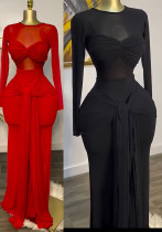 Women's Spring Solid Color Long Sleeve Round Neck Tight Fitting Long Dress Women's Spring Solid Color Long Sleeve Round Neck Tight Fitting Long Dress