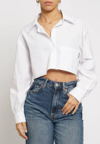 Fashionable Casual Top Spring Turndown Collar Long Sleeve Short Solid Shirt Fashionable Casual Top Spring Turndown Collar Long Sleeve Short Solid Shirt