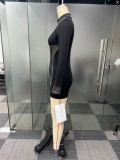 Sexy Beaded See-Through Mesh Patchwork Long Sleeve Slim Fit Jumpsuit